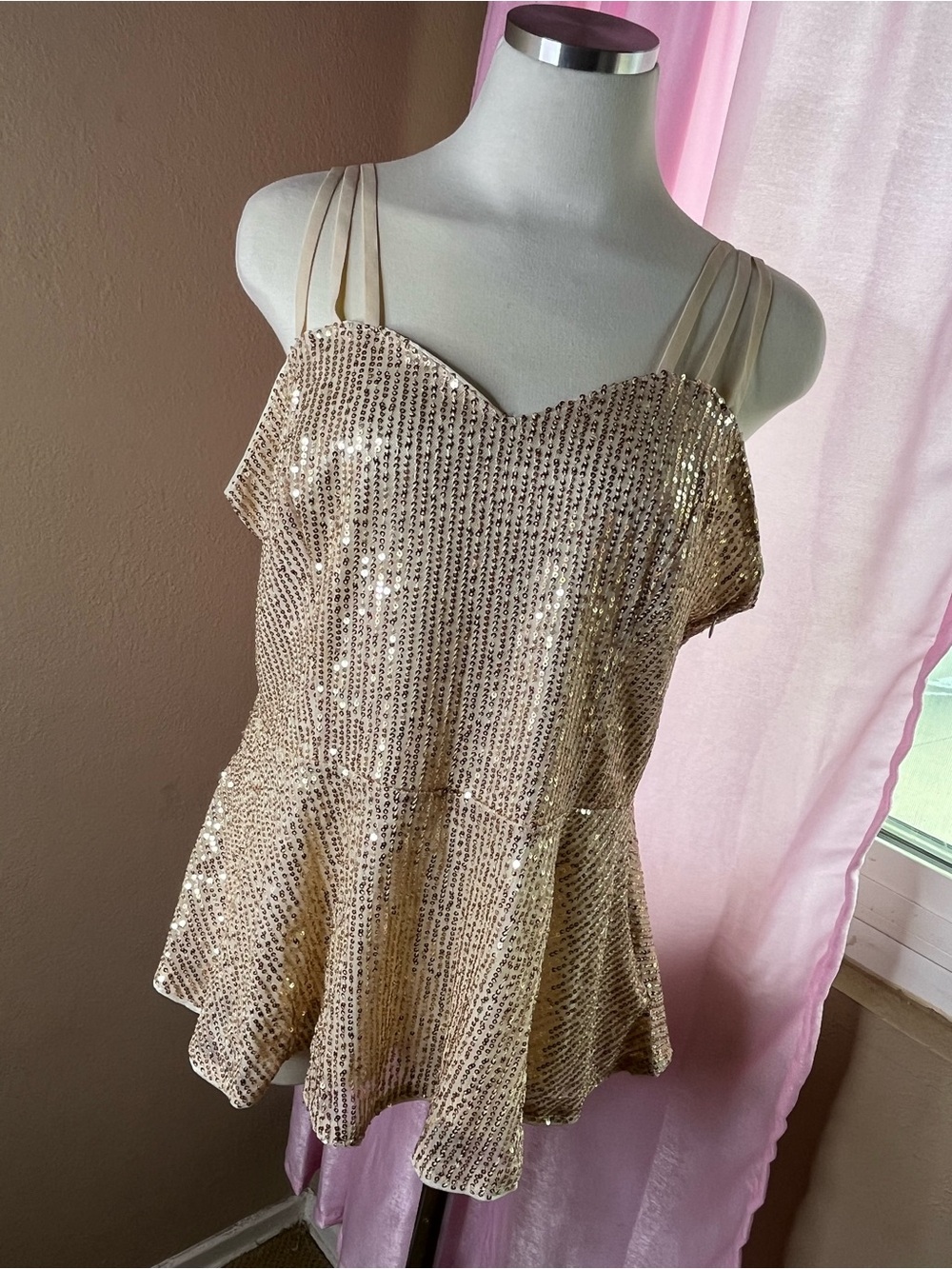 Grace Karin Gold Sequin Peplum Cami Top